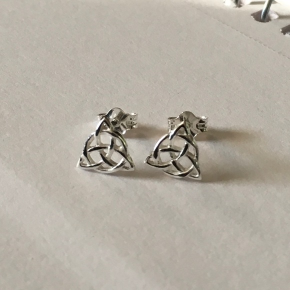 Sterling Silver Triquetra Charmed Earrings - Picture 2 of 5